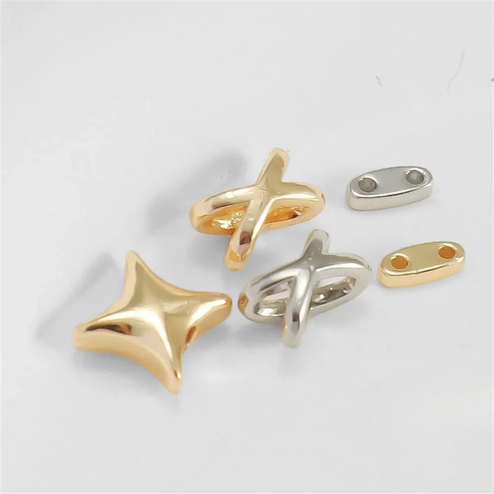 

1 шт., 14-каратное золото, гальванический цвет, X бант, четырехугольный браслет с двойным отверстием, ожерелье, аксессуары, аксессуары ручной работы «сделай сам»