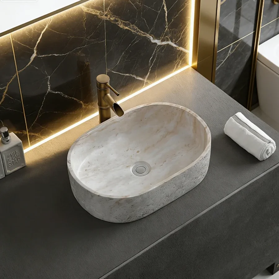 

50Cm*35Cm Oval-Shaped Cement Washbasin with Patterned Design, an Ideal Choice for Modern Bathroom Equipment, Suitable for Changing Rooms, Vanity Tables, Bathrooms, Toilets, and Rvs ﻿