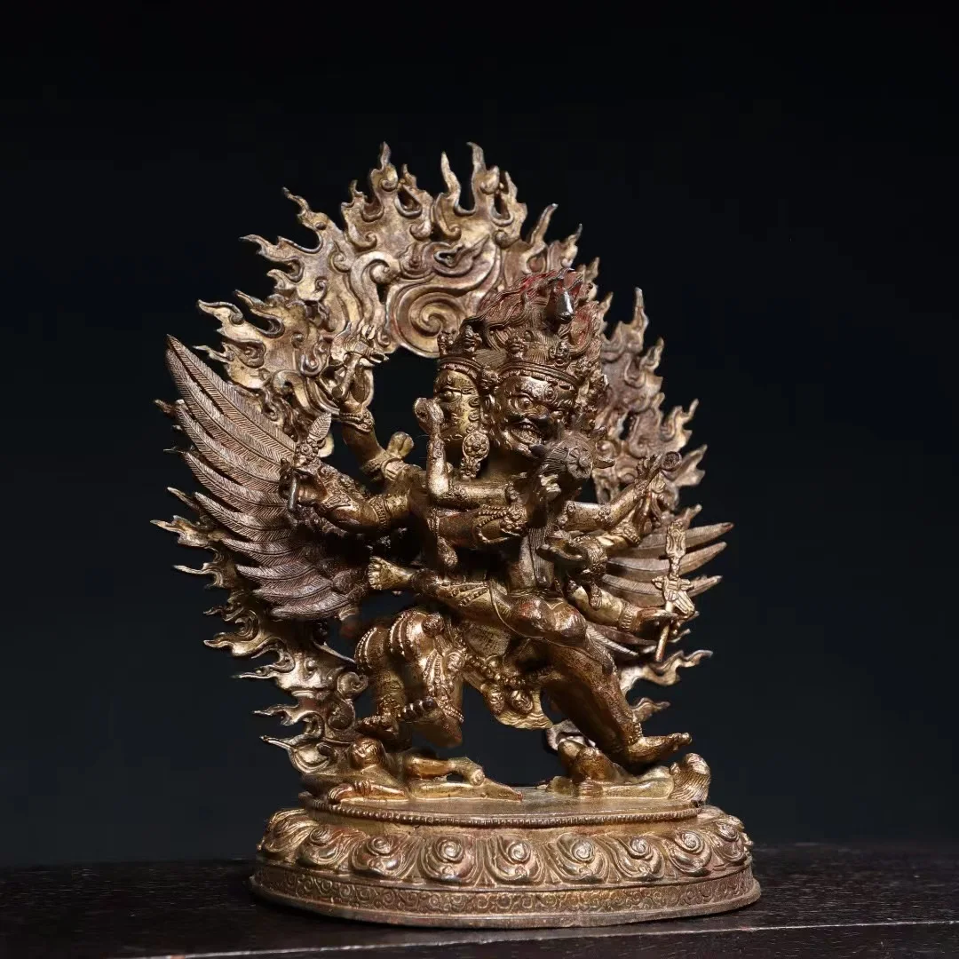 

Old copper Love Buddha with three heads and six arms Buddha statue,weight 3.25kg,Free shipping