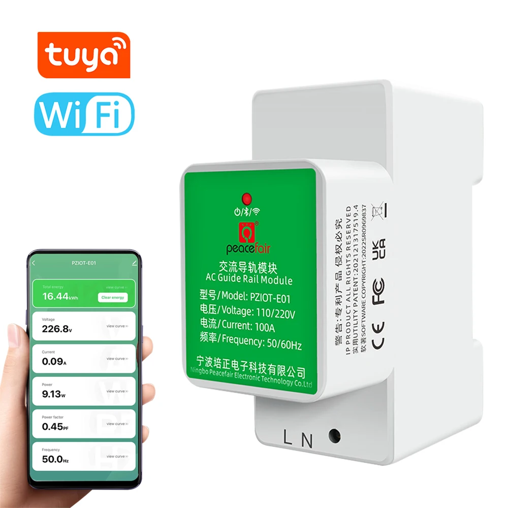 Tu-ya Intelligent Single-phase Wifi Electricity Meter 35mm DIN Rail Installation Voltage and Current Meter BT Dual APP Control