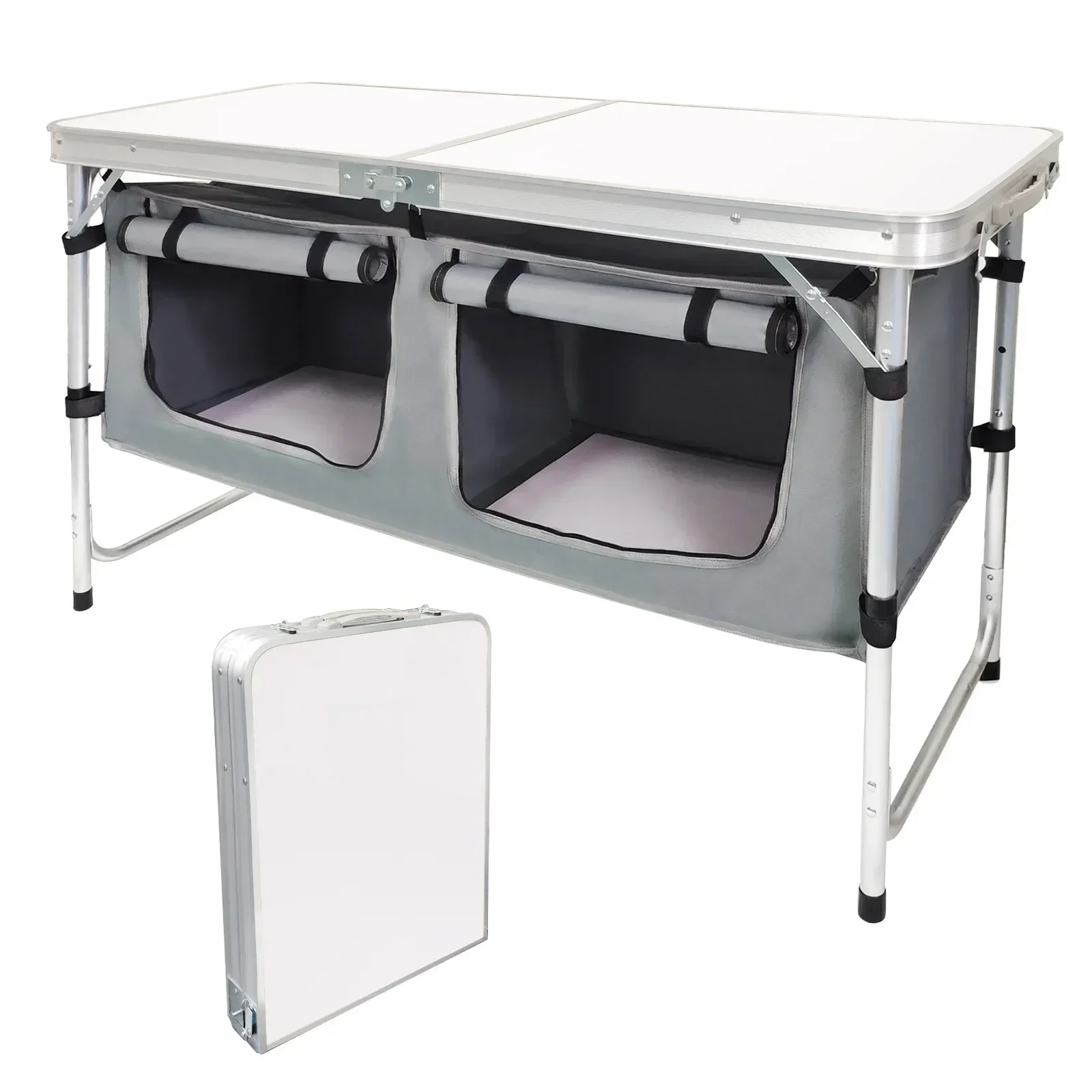 Popular Outdoor Camping Aluminum Alloy Belt Cloth Cabinet Folding Table Barbecue Display Table