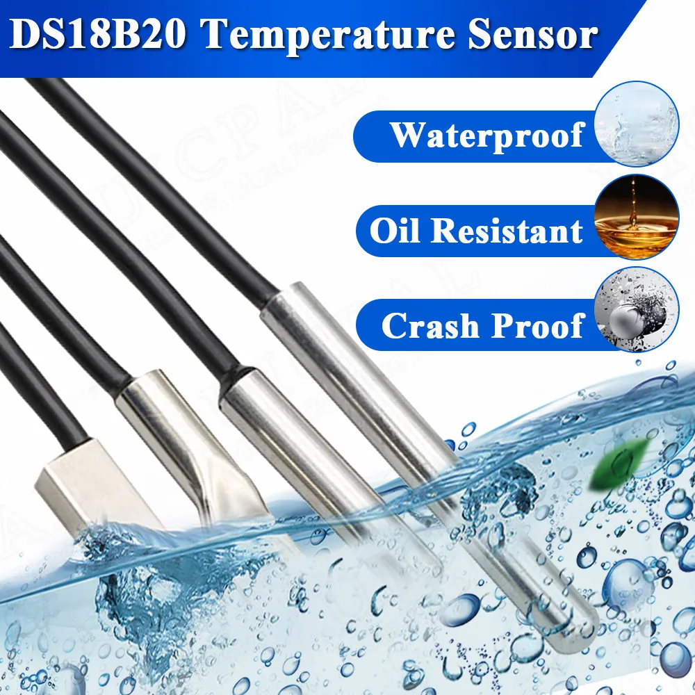 DS18B20 Temperature Sensor Probe 304 Stainless Steel 6*30MM OD 3.0MM Waterproof Dustproof Sensors Cable 1M Length