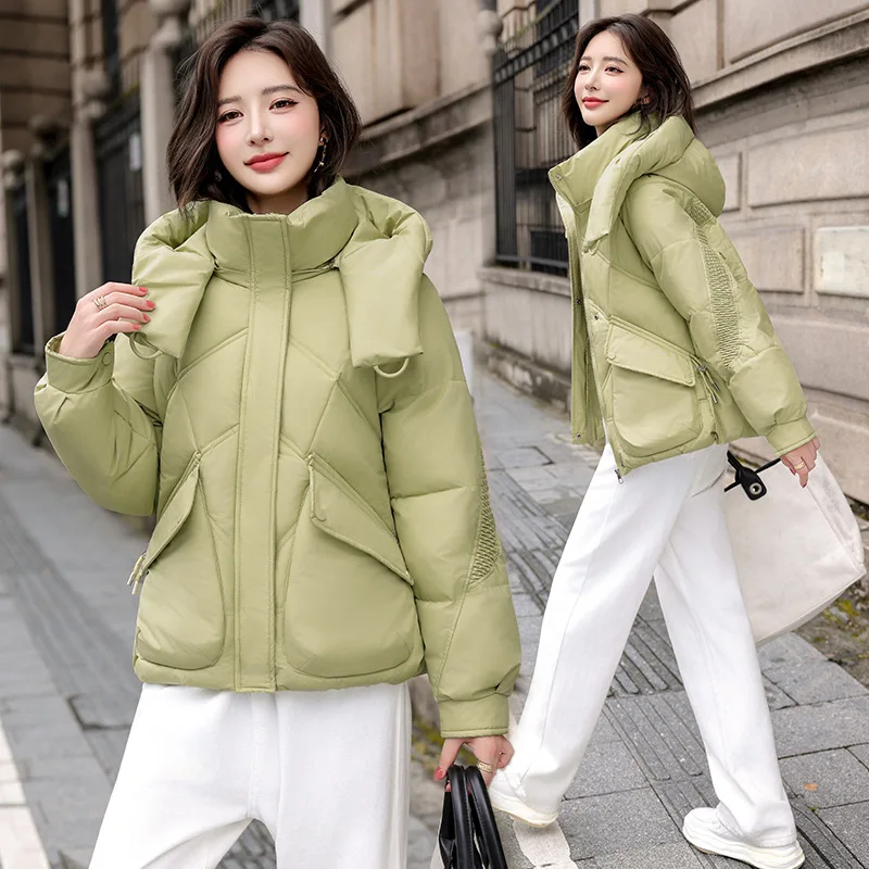 

Короткие пальто, парки, женские куртки на молнии с капюшоном, воротник-стойка, однотонная, толстая, теплая, уличная одежда Y2k, элегантная куртка, осень-зима 20л.