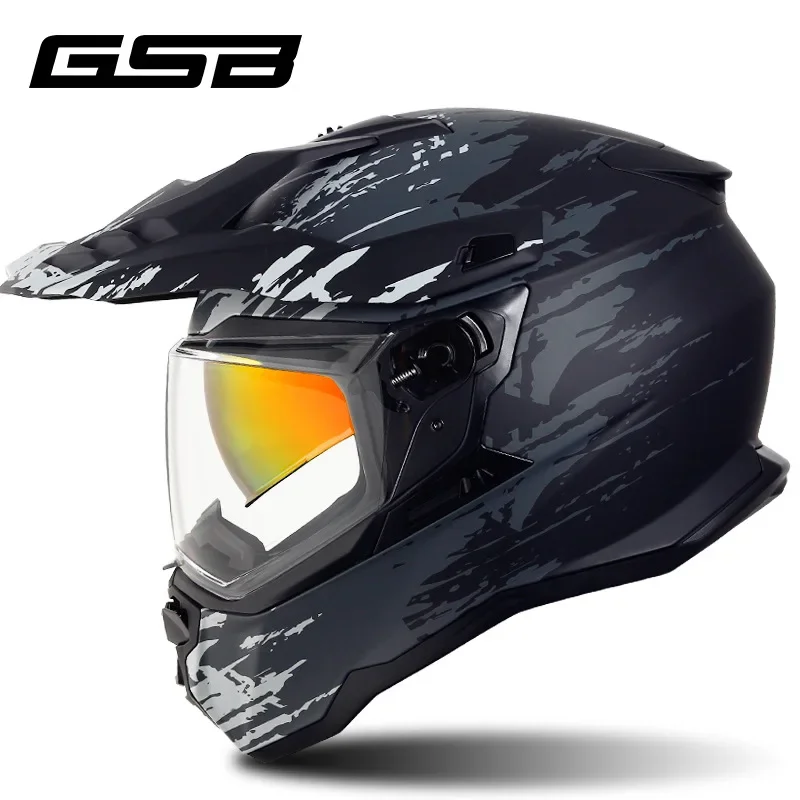 GSB Off-Road ATV Motorcyle Helmet ECE Certification Full Face Casco Motocross Capacete Red Lens Adjust Sun Visor Casque Rally