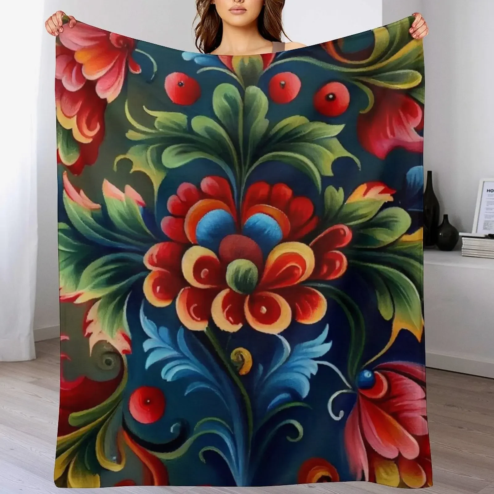 

Norwegian Rosemaling-Oil On Canvas #23 Throw Blanket Warm wednesday Plaid Luxury Throw Blankets