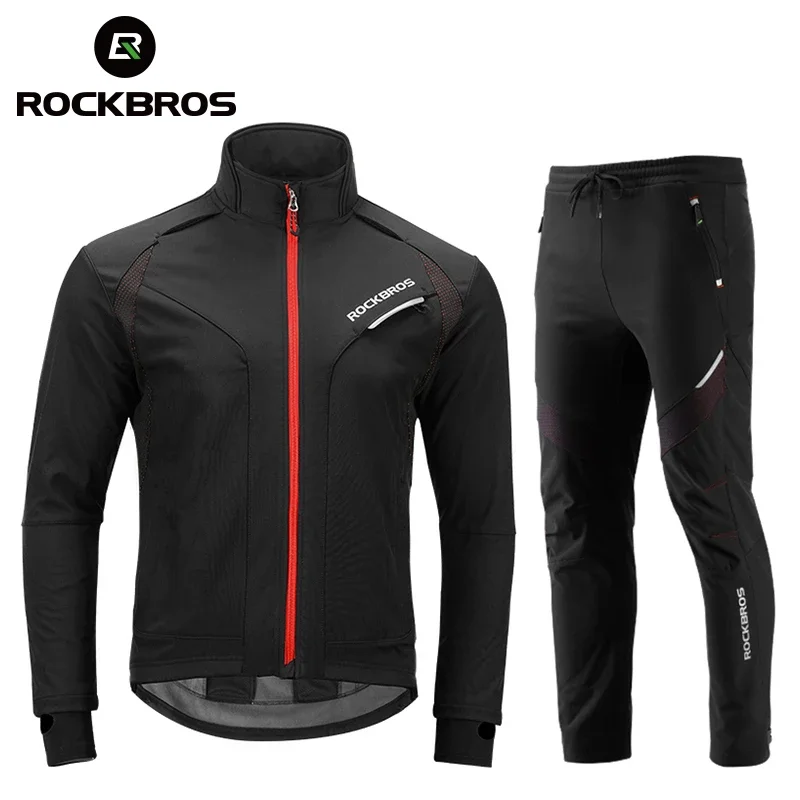 ROCKBROS Zimowy zestaw odzieży rowerowej Mężczyźni Kobiety Rowerowa koszulka rowerowa Top i spodnie Wiatroszczelny polar Termiczna odzież sportowa do jazdy na nartach