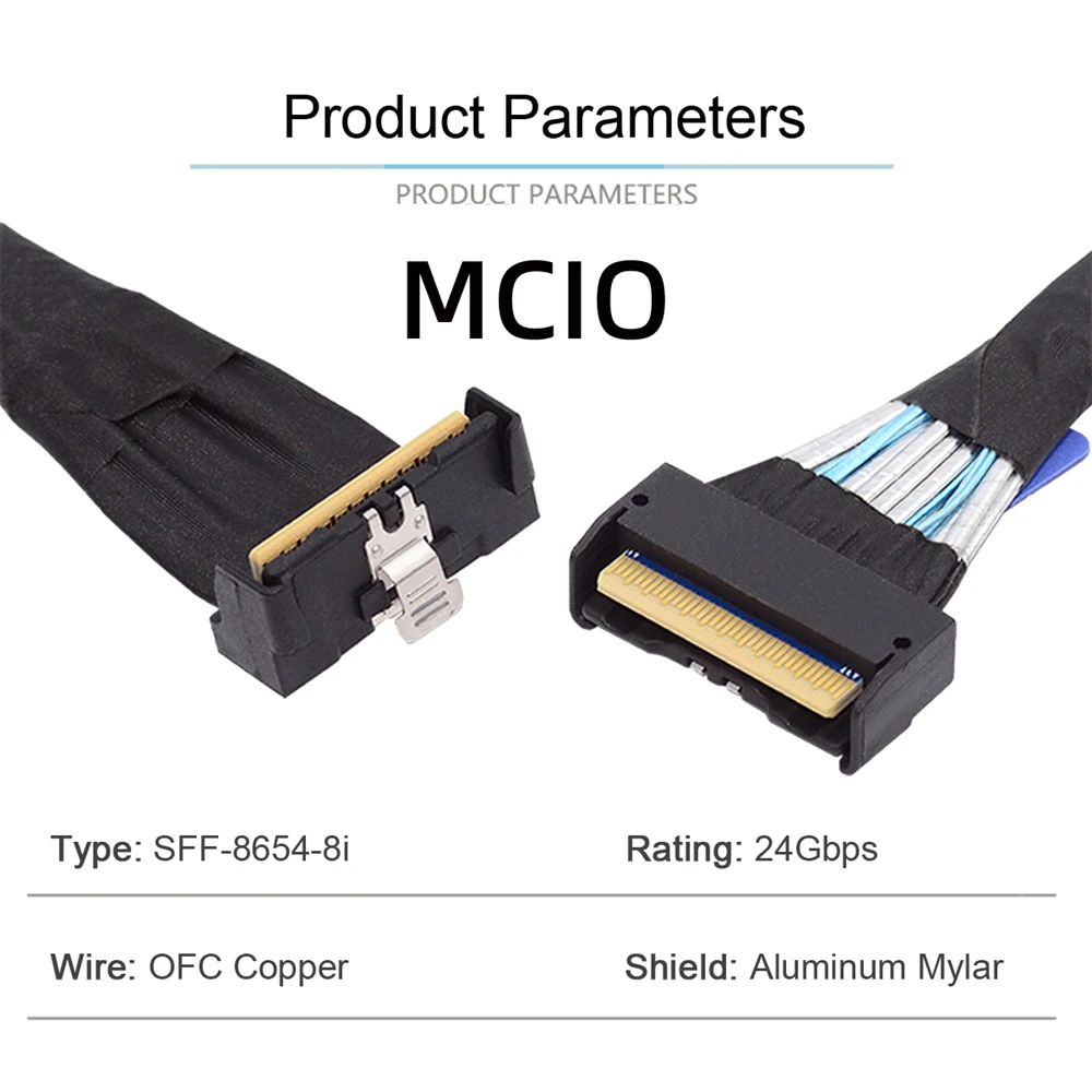 Chenyang PCI-E 5.0 Mini Cool Edge IO MCIO 74Pin Slimline SAS 8i 74Pin 24 Gbps 90 Degree UP Angled Extension Cable 35cm