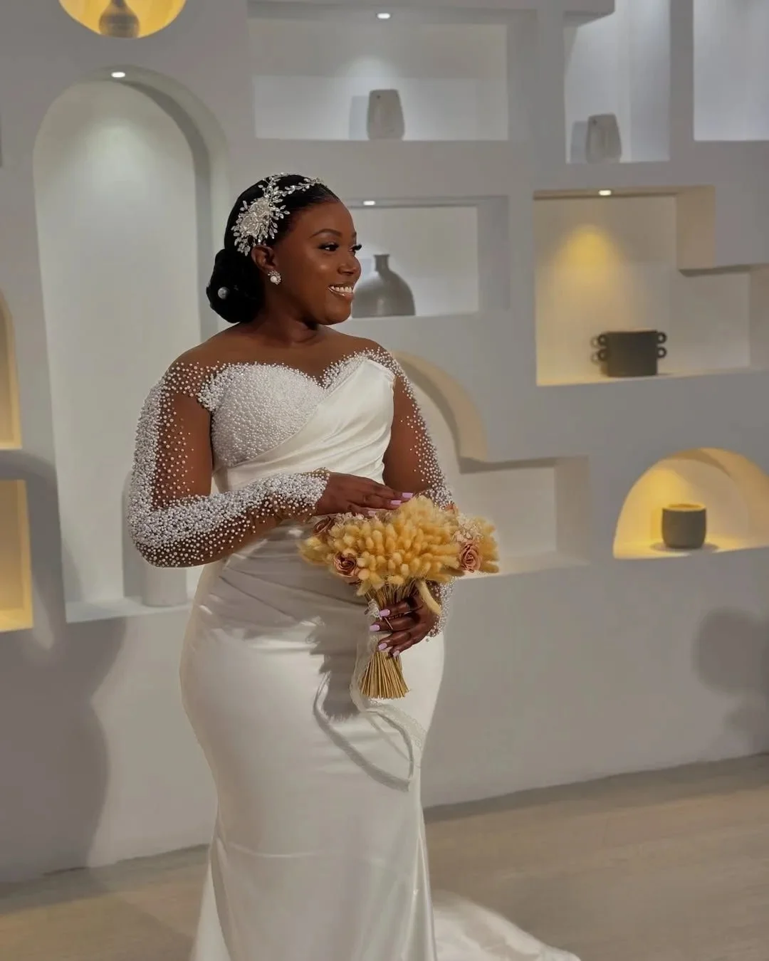 Vestido de casamento africano personalizado plus size sereia vestidos de casamento cristais pérolas vestidos de noiva 2026