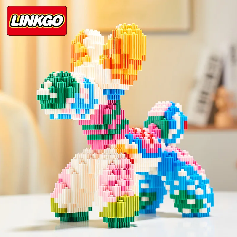 Linkgo-Micro bloques de construcción para decoración del hogar, juguete ensamblado con globos de perro, conexión colorida, Mini figuras de ladrillo