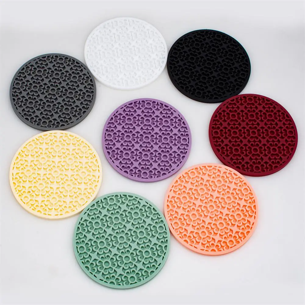 1/3PCS Soft Rubber Tea Coaster High Temperature Resistant Anti-greasy Drain Retro Pattern Kitchen Bar Supplies Silicone Coaster