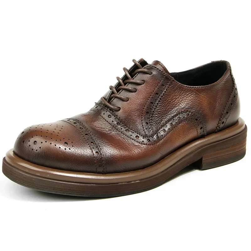 Modische, hochwertige Retro-Brogue-Herrenschuhe aus Rindsleder, lässig, komplett aus echtem Leder, braun, schwarz, formelle Business-Derby-Schuhe