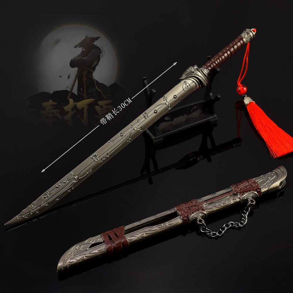 30cm11.8in حراس دافنغ تايبينغ سكين أنيمي الأجهزة الطرفية عمل زخرفة الحرف المعدنية مع غمد تزيين لعبة السيف