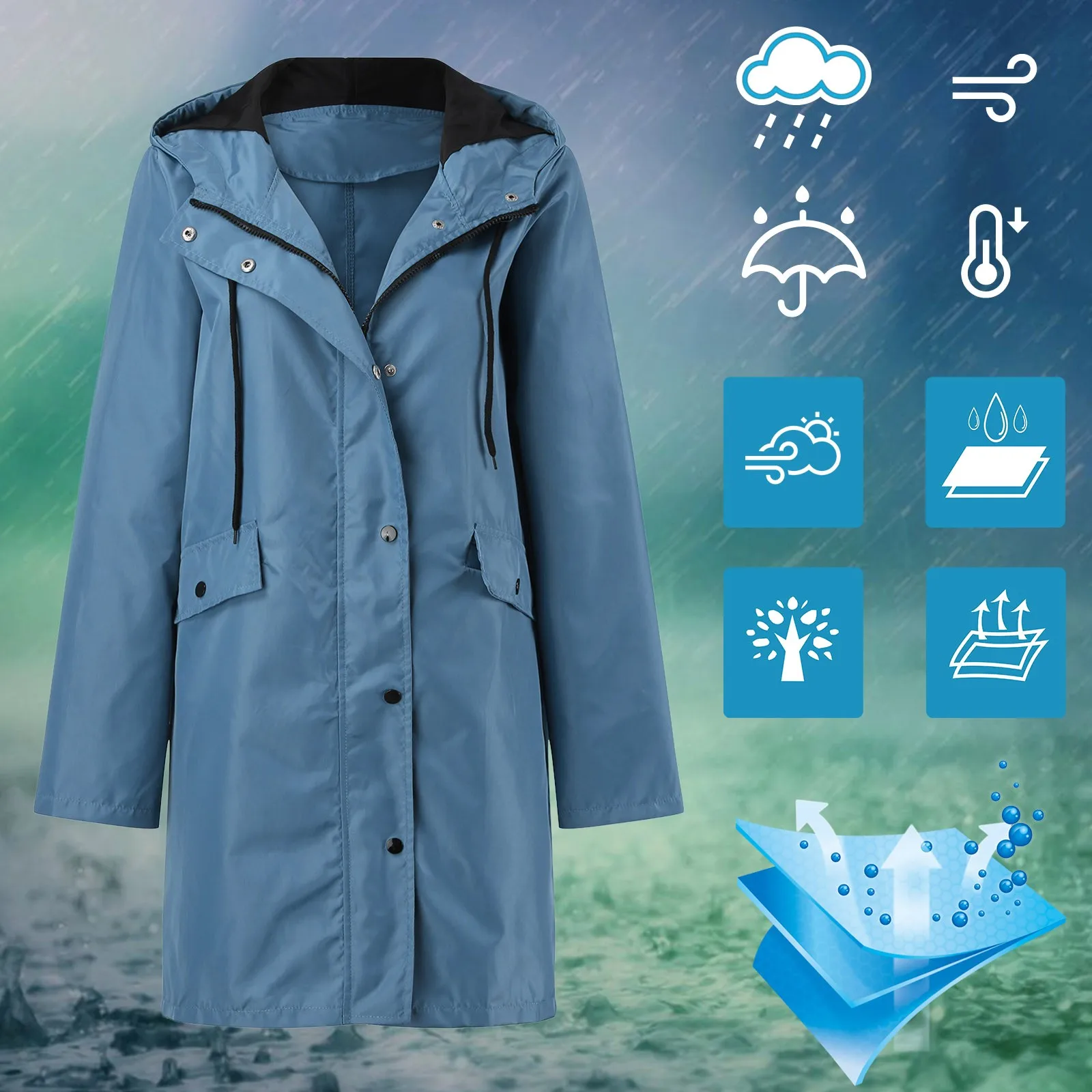 

2023 Women's Trench Waterproof Windproof Jacket Outdoor Hiking Solid Rain Coat Warm Outdoors Mountaining Clothing Autumn Clothes