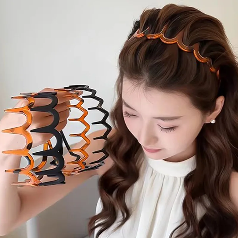 2025 новые модные волнистые повязки на голову для женщин, спортивная повязка для мытья лица, летние черные зубчатые нескользящие ленты для волос, аксессуары для волос