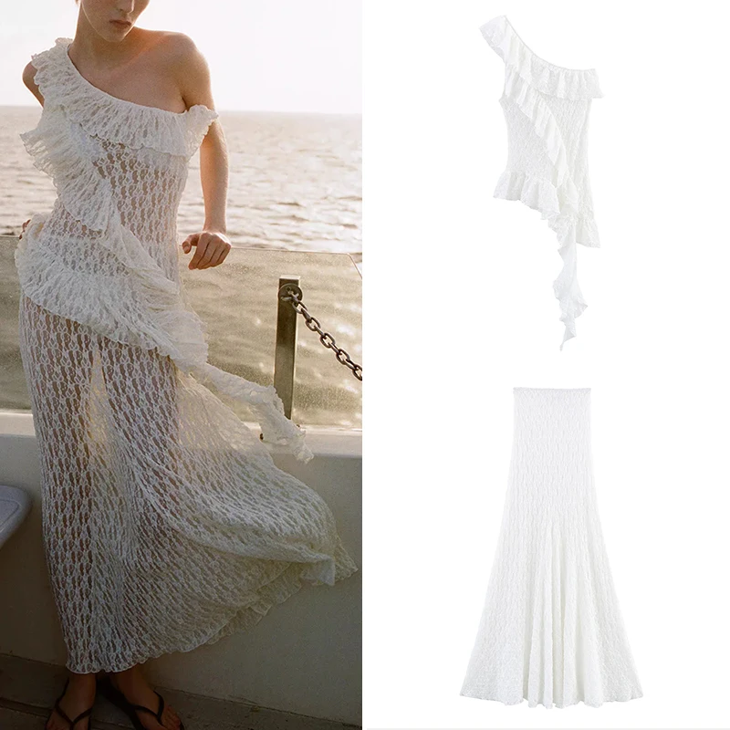

Z 2025 Summer New Women's Lace Top Long Skirt Faion Set Polyester Fiber Ele Ladylike Sle Clothing