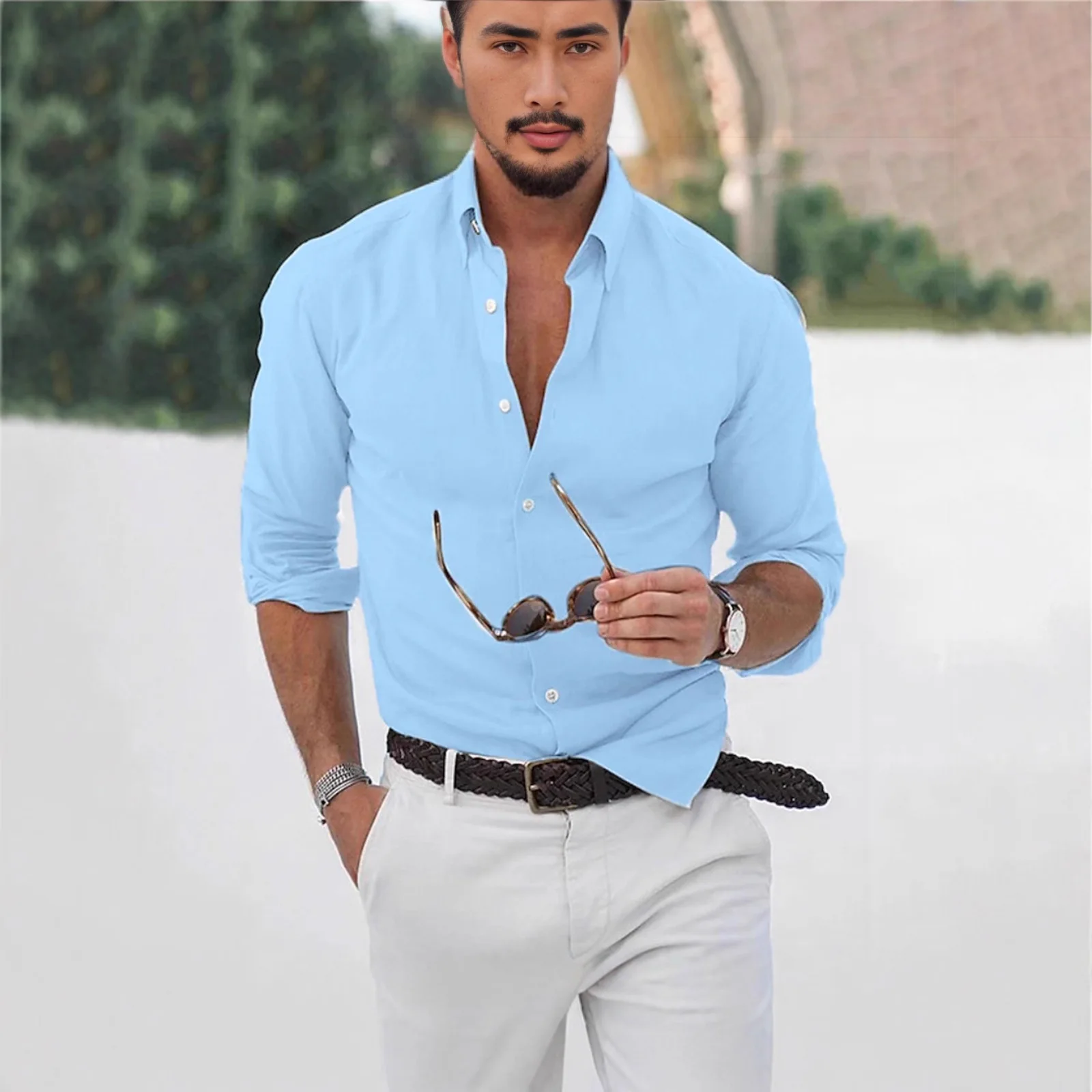 Elegant Men's Cotton Linen Long Sleeve Fashion Casual Shirt Lapel Loose Soft Comfortable Breathable Solid Color Cardigan