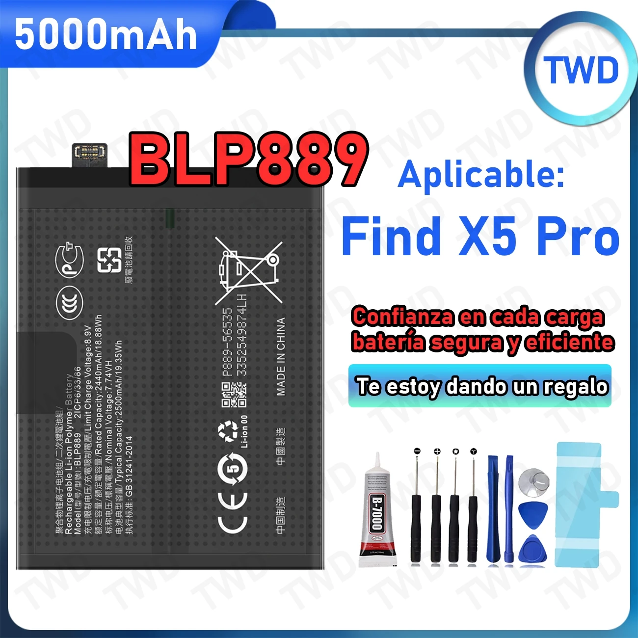 BLP889 Large capacity 5000mAh Battery For OPPO Find X5 Pro Batteries New High Quanlity+Free Tools