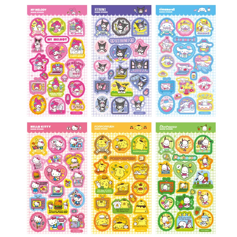 2023 New Sanrio Badge Series Laser Goo Chuck Sticker Manual Waterproof Pvc Cute Decorative Material Stationery Kawaii Sticker