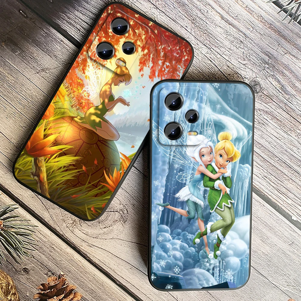 Disney Anime Tinker Bell Cute For Xiaomi Redmi Note 13 12R 12 12S Turbo 11 11T 11S 10 10S Pro Plus 5G Black Cover Phone Case