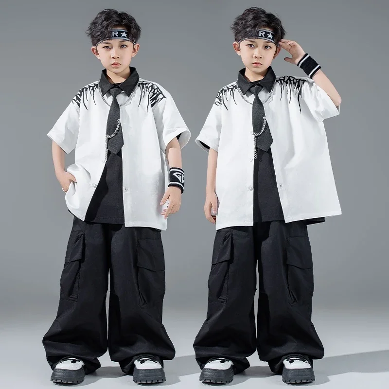 

Jazz Dance Costume Children Street Dance Outfit White Shirt Hip Hop Trouser Black Shuffle Pants Dancing Stage Show Clothes