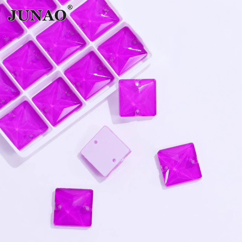 JUNAO Neon-Lila Quadratische Glasrhinestones zum Aufnähen, Flache Kristallsteine für DIY Hochzeitskleider