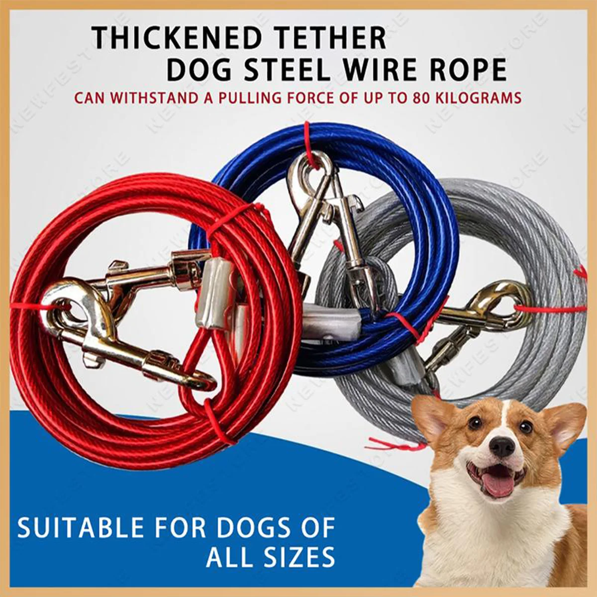 3m/5m Edelstahl-Hundeleine für hohe Beanspruchung, geeignet für kleine und große Hunde, bissfeste Stahlseil-Leine, Haustierleine. – Detail 2