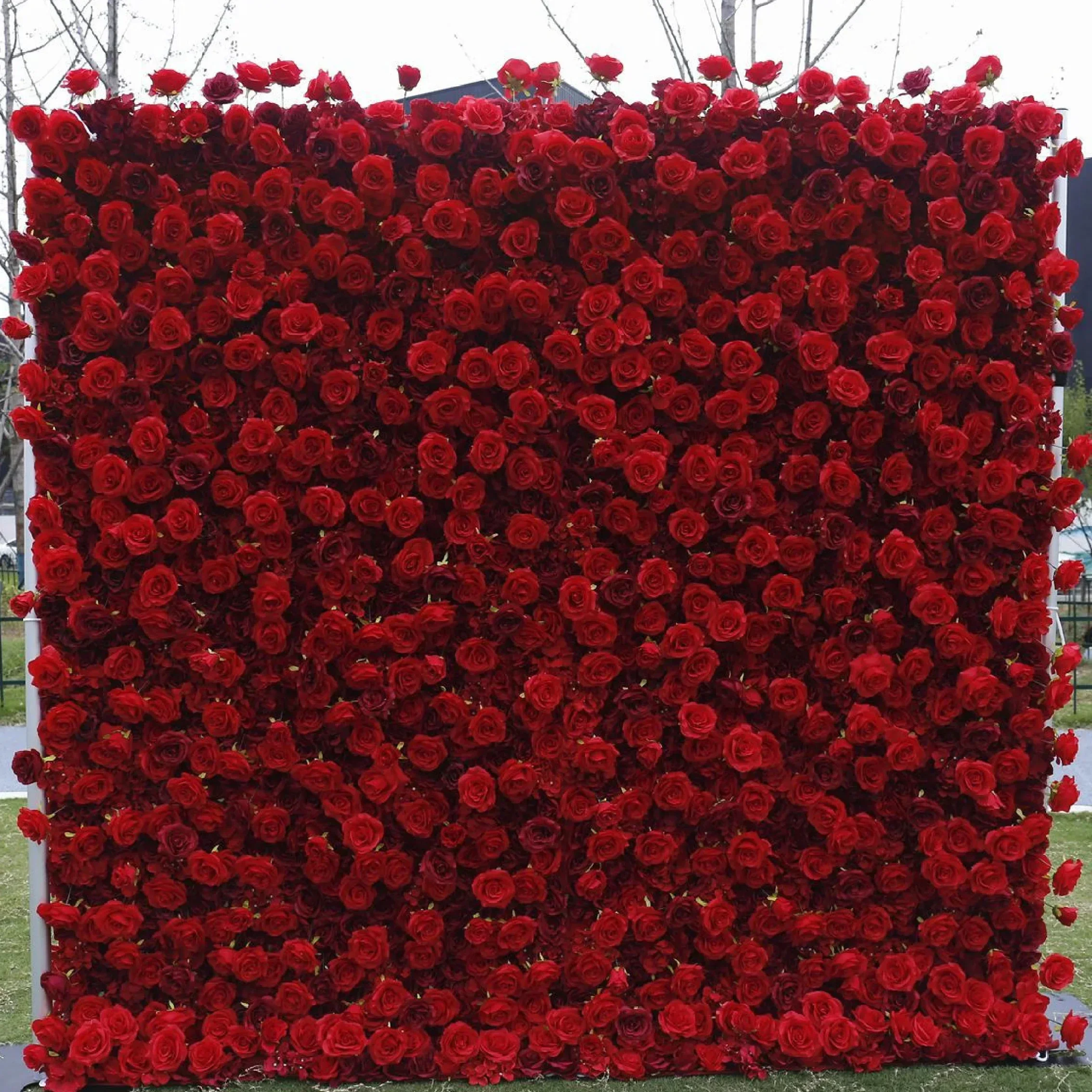 Red Rose 5D Cloth Roll Up Backdrop Flower Wall,Valentine's Day Silk Rose Artificial Floral Wall,engagement Background Decoration