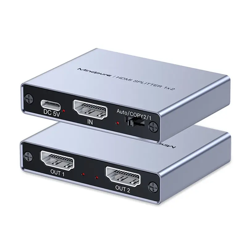 Mindpure - Divisor de Vídeo Compatível 4Kx2k/30Hz 1 Entrada 2 Saídas Dispositivo de Espelhamento de Tela em Liga de Alumínio