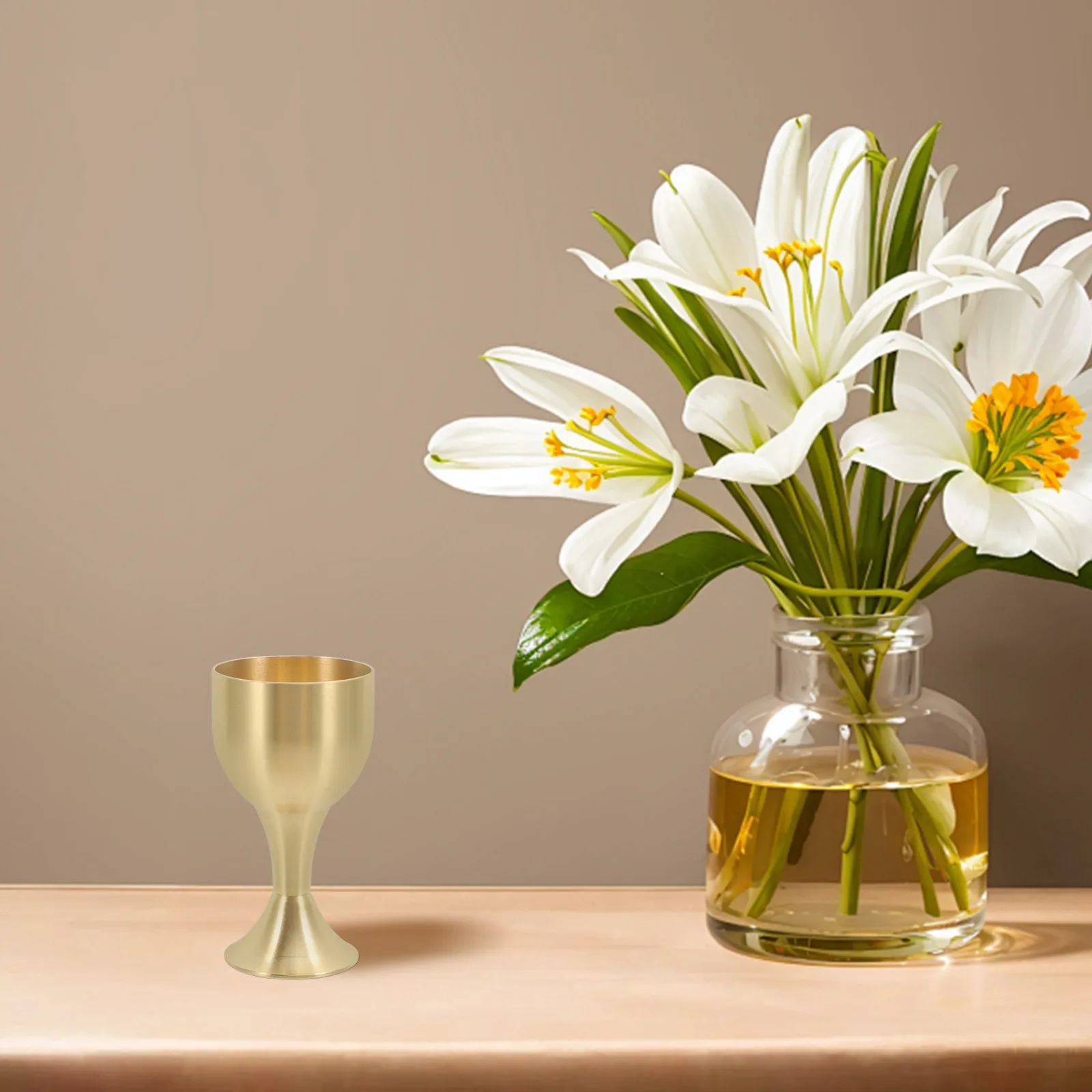 

Copper Alloy Yellow Brass Offering Cup Exquisite Metal Buddhism Cup Tabletop Decorative Offering Supplies for Temple Home Luck