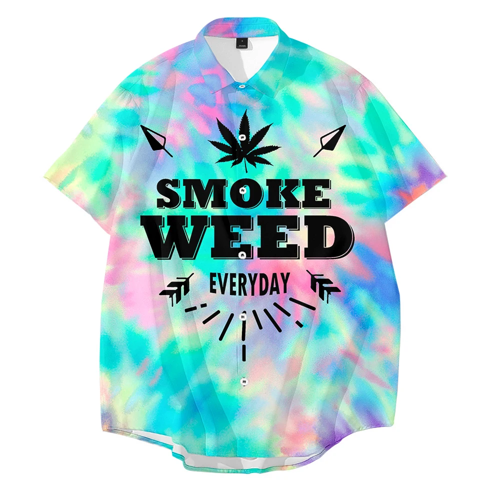 3D Printing Smoke Weed Everyday Leaf Hawaiian 2021 Summer Shirt Short Sleeve Shirt Streetwear Oversized 4XL Chemise Homme