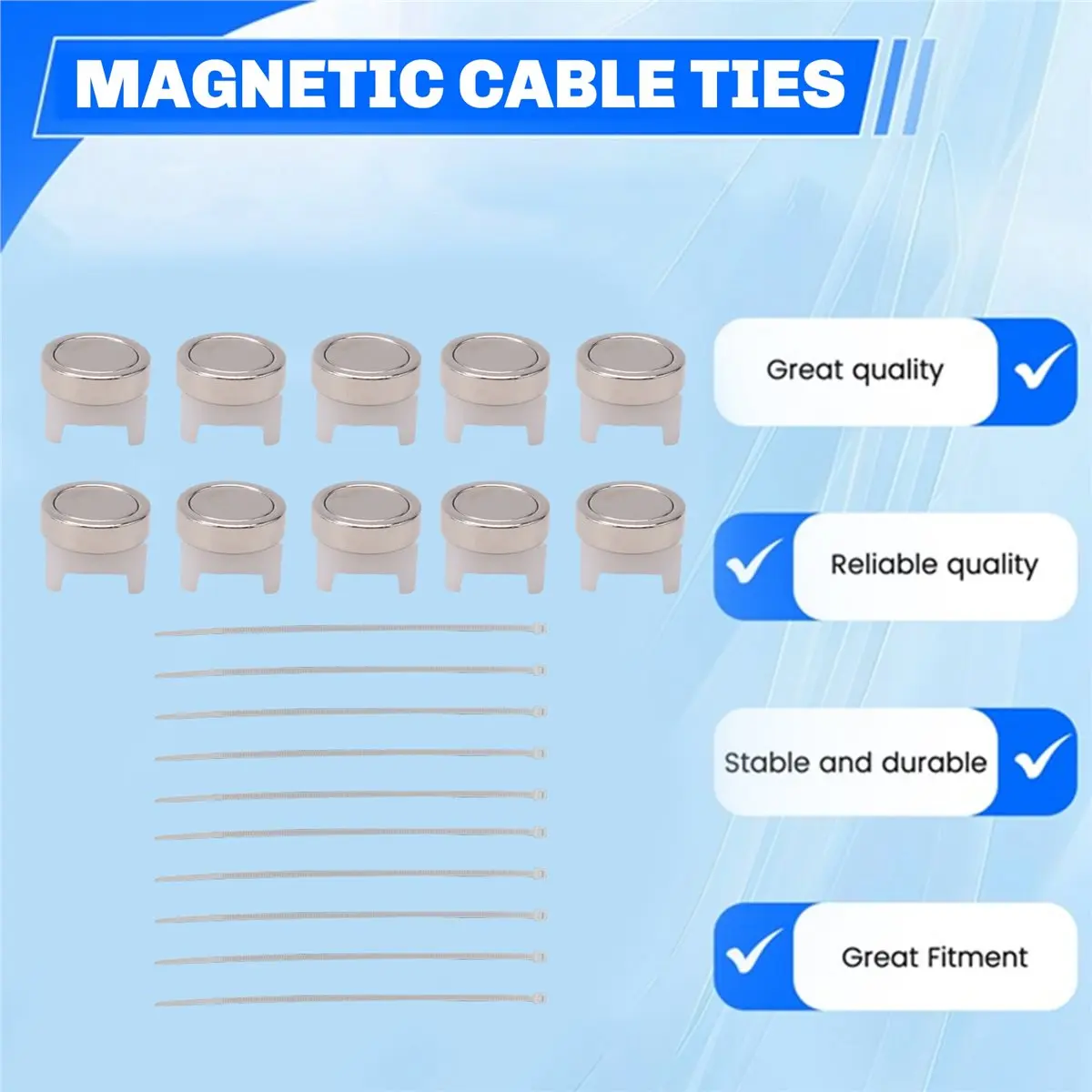 Active Phase 10 Pcs Magnetic Cable Holder Tie Mount Nylon Ties Base with Stable Wire Fixing Seat Zip Cable Tie Mount Silver