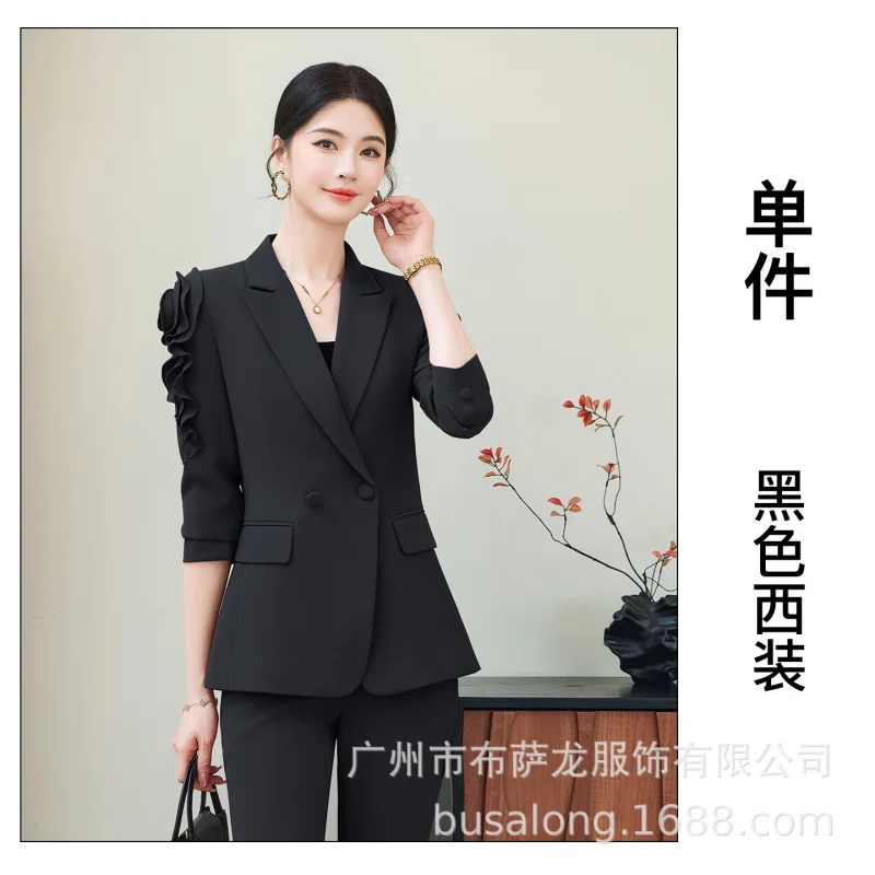 New red long-sleeved professional women's suit with blazer collar and pants, cross-border foreign trade wholesale two-piece set,