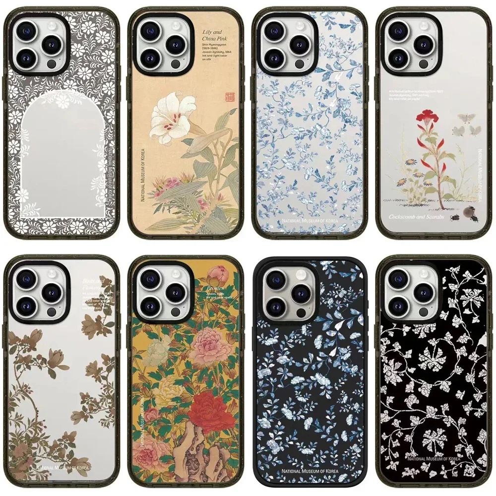 

Korean Museum Flowers 2.0 Acrylic Black Border Magnetic Phone Case Cover for IPhone 12 13 14 15 Pro Max Case