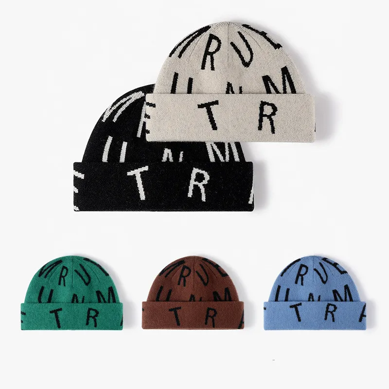 

Beanies For Woman Winter Wool Knitted Warm Solid Skullies Hats Man's Portable Outdoor Ski Earflap Caps Embroidery Couple Hat