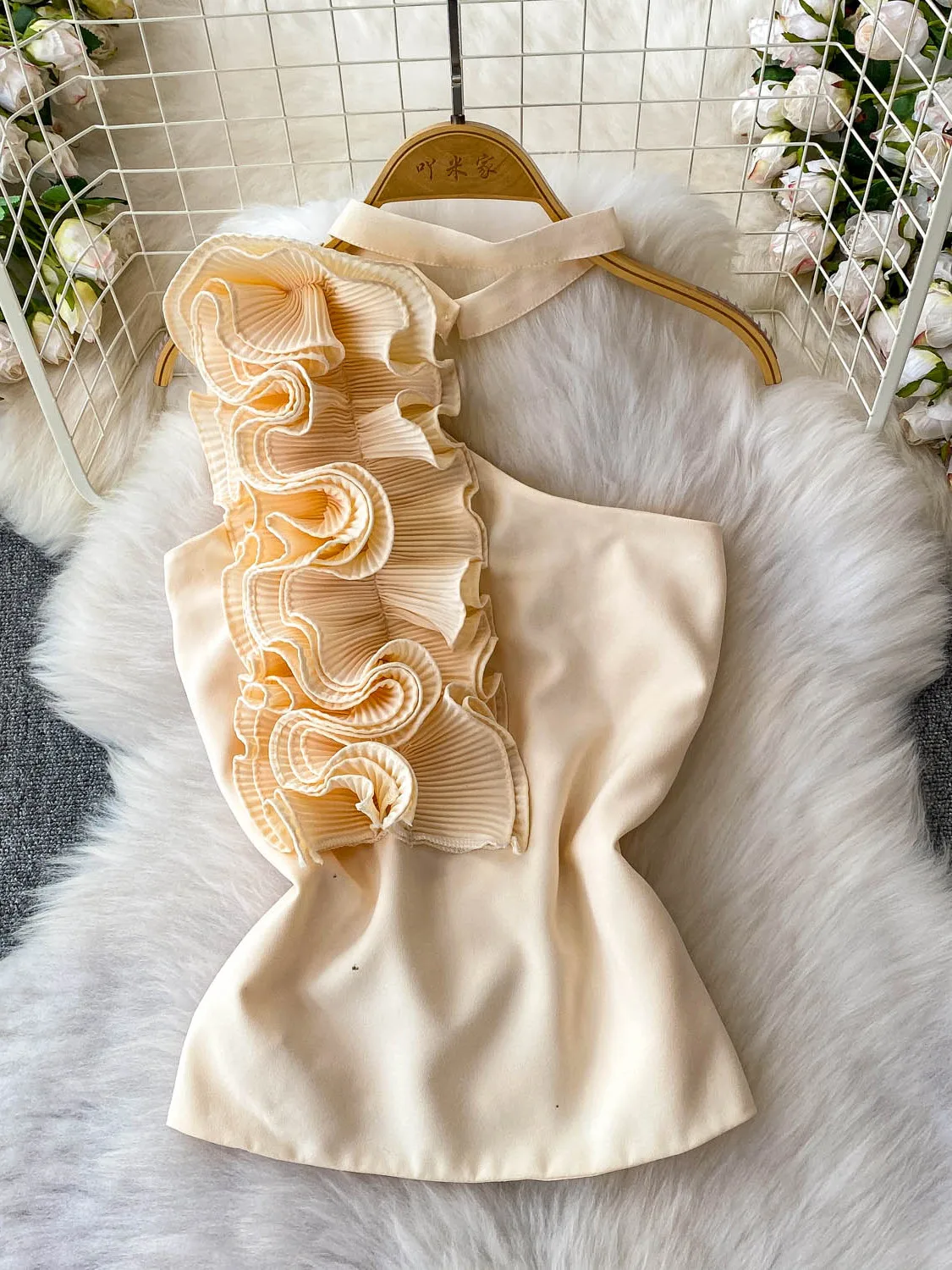 Süße übergroße Satin-Feeling-Ne-Hängeweste für Damen, Sommer-Schlankheitsoberteil mit Volantverzierung, für den Pendelverkehr, normale Länge