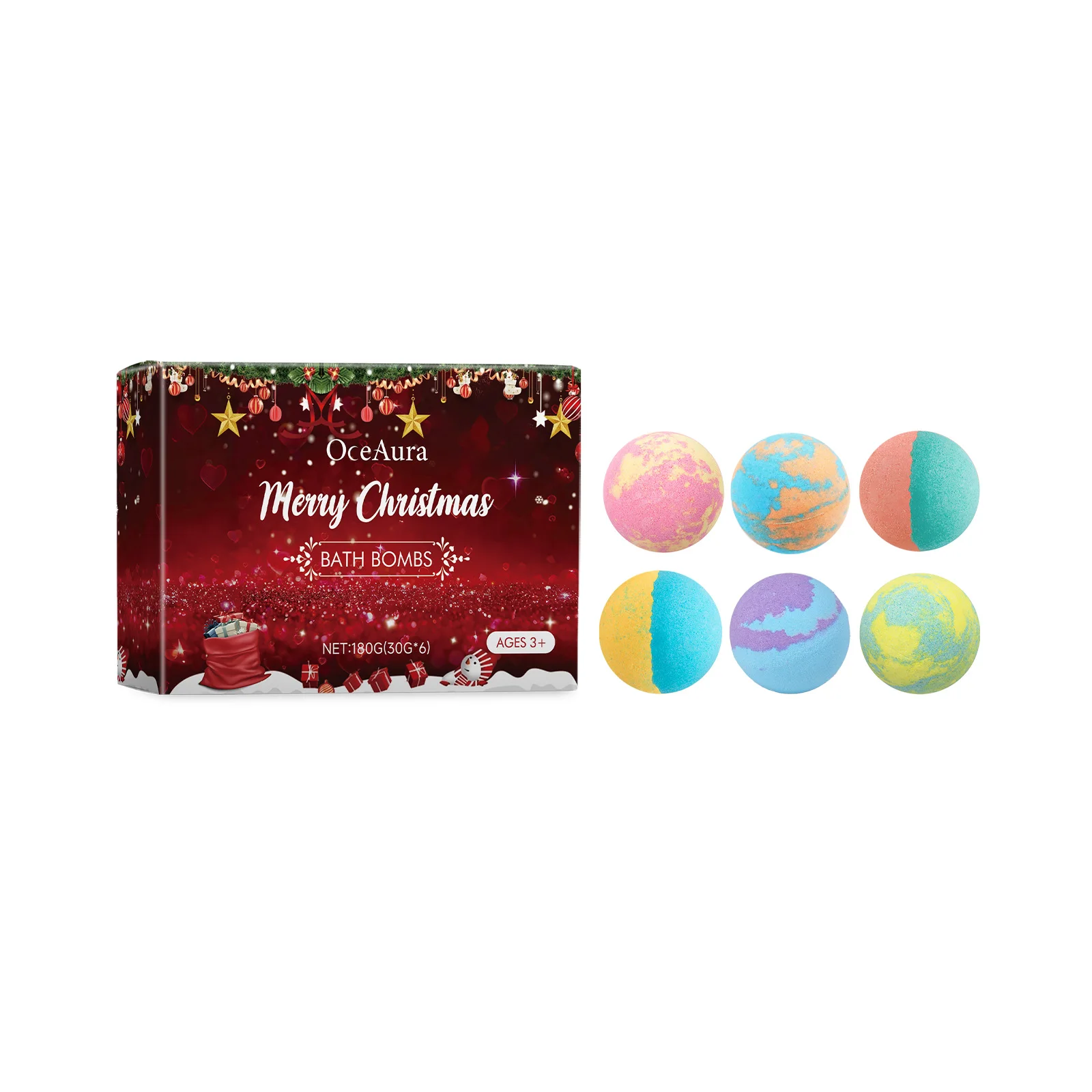 Merry Christmas Bath Ball Bubble Bath Products Spa Stress Relief Relax Organic Rose Lemon Lavender Handmade Surprise Gift Set