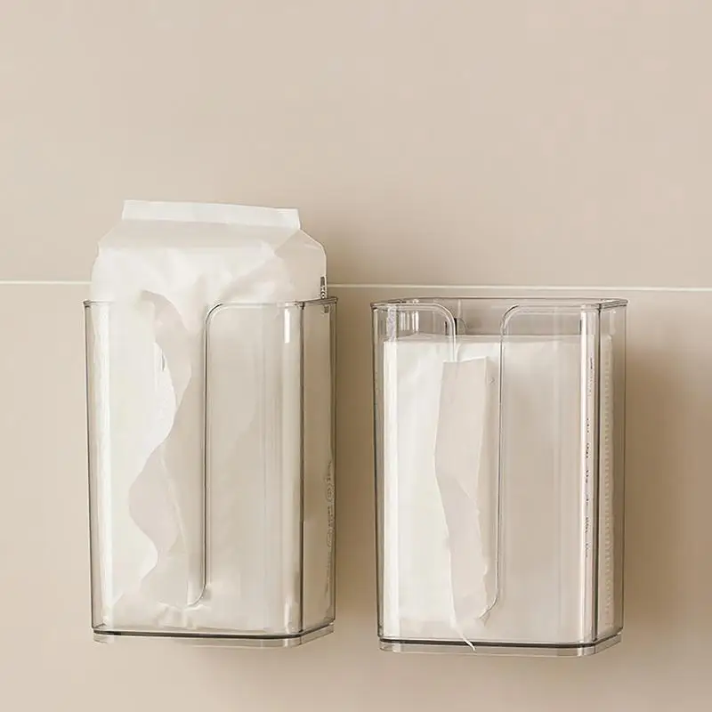 

Wall Mounted Tissue Box No Punching Clear Wipes Dispenser Refillable Wipes Container Box For Kitchen Bedroom Bathroom