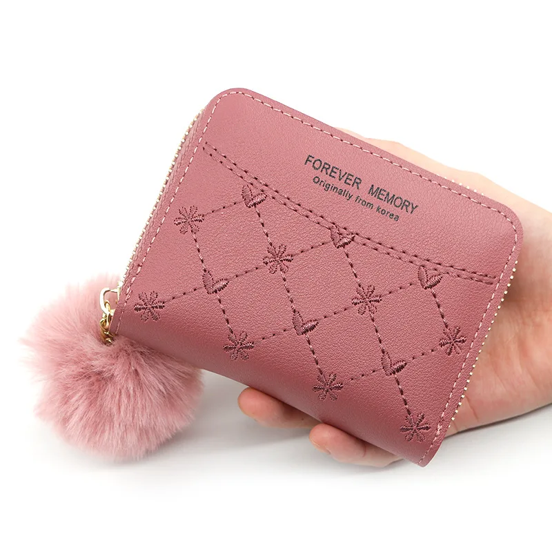 Women's Short Wallet with Pendant Three Fold Clutch Bag Large Capacity Card Bag Credit Card Holder Student Coin Purse Coin Pouch