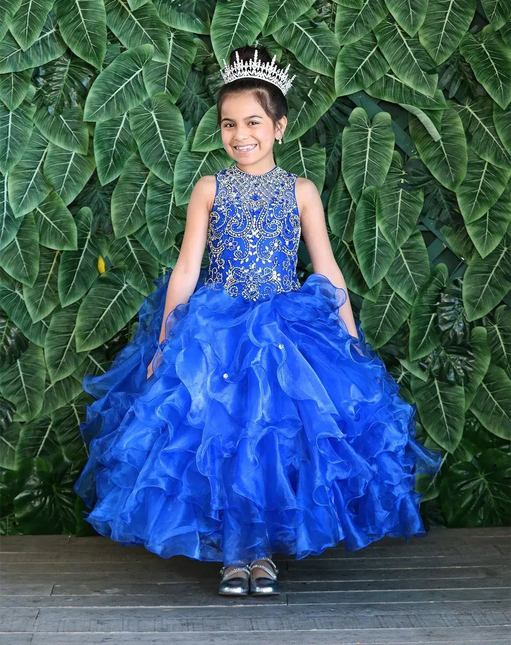 Elegant Blue Layering Tulle Lace Printing Flower Girl Dress Princess Ball First Communion Dresses Kids Surprise Birthday Present