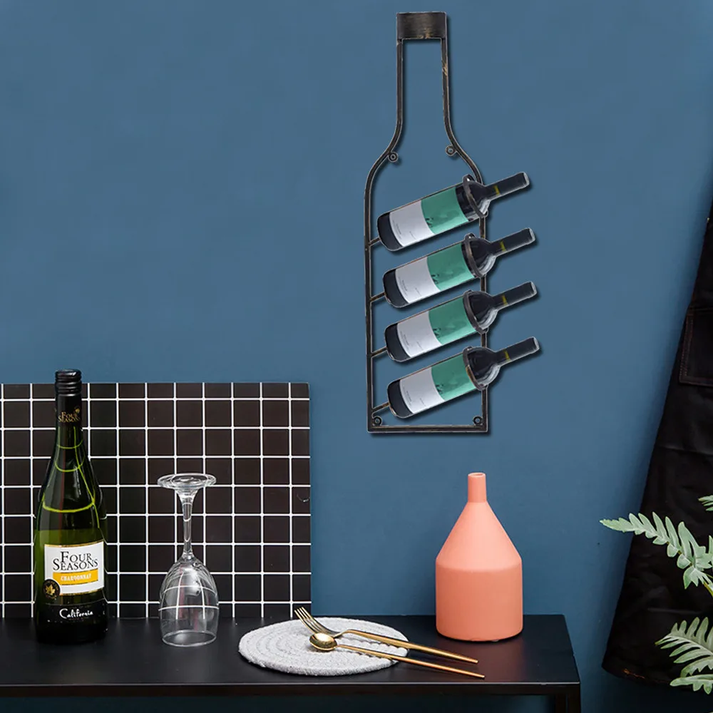 

Bymaocar 1pcs Wall-mounted Hanging Wine Racks Open-style Frame Design for 4 Wine Bottles Simple to Mount for Bars Restaurants