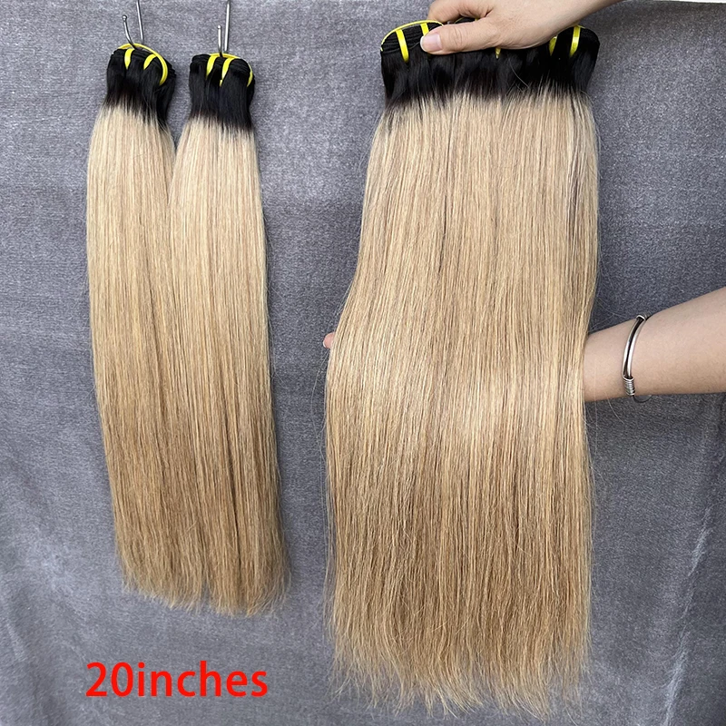 10A 1B27 Bone Straight Human Hair Bundles Ombre Blonde Brazilian 100g/PC Double Weft Hair straight Raw Bundles Human Hair 100%