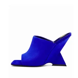 2025Women's New Summer High-heeled Diagonal Heeled Square Sandals, Fashionable Thick Heeled Slope Heel Large Women's Shoes