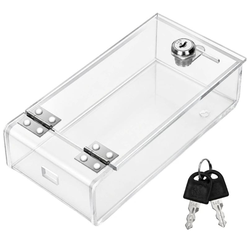 Keyed Acrylic Phone Storage Box with a Clear Exterior and Lid for Deliberate Tabletop Storage in Offices, Classrooms, and D0LD