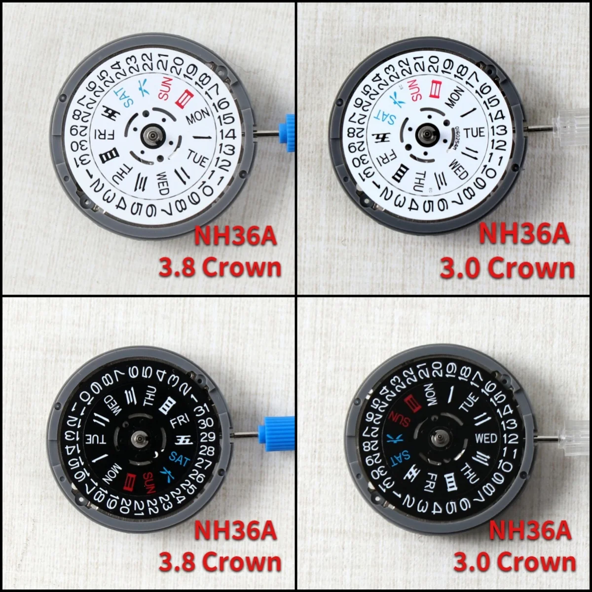 Japanese Original NH36 NH36A Watch Movement Rotro Automatic Mechanical Watch White Black Date Week Window 3.0/3.8 Crown