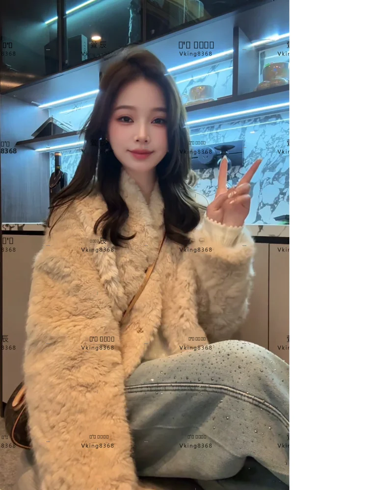 

Faionable ort Fur Jaet Luxury Sle Women's Coat Stand Collar Long Sve Thiened Velvet Fabric Straight Hem Design