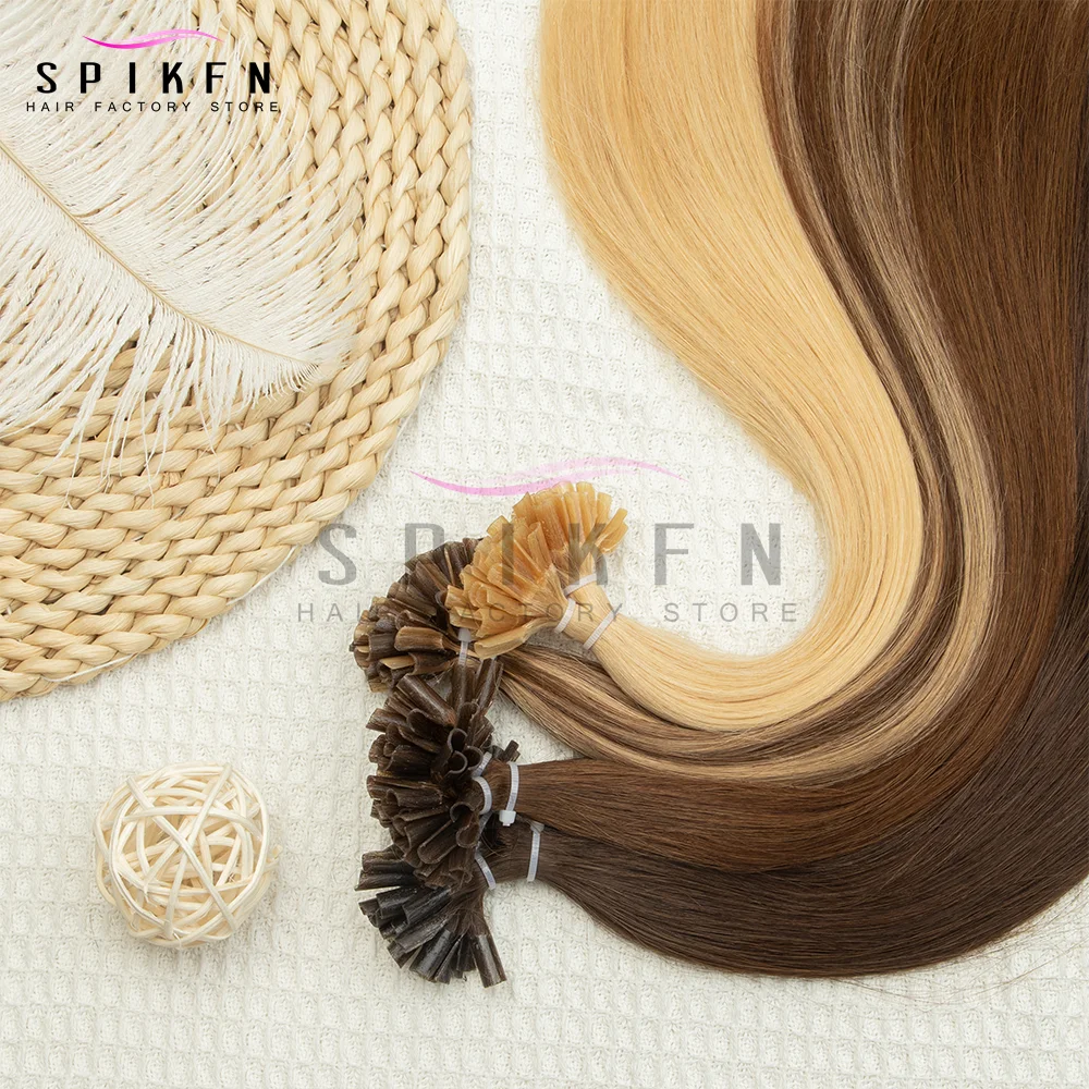 SPIKFN Nail U Tip Human Hair Extensions Natural Straight Hot Fusion Hair 50pcs/pack Nature Black Fusion Pre Bonded Human Hair