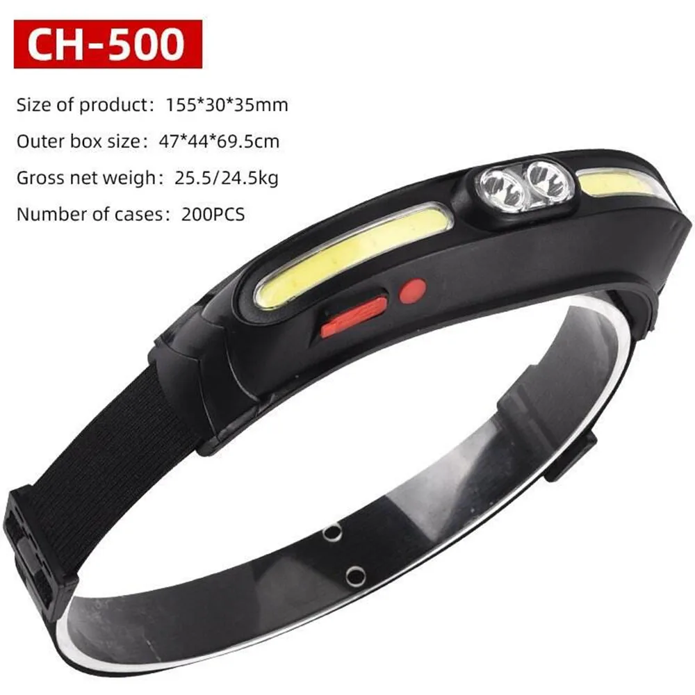 Powerful 210°Wide Beam COB+LED Headlamp 350 Lumen Soft Light Headlight USB C Rechargeable Red Light Adjustable Headband Headlam