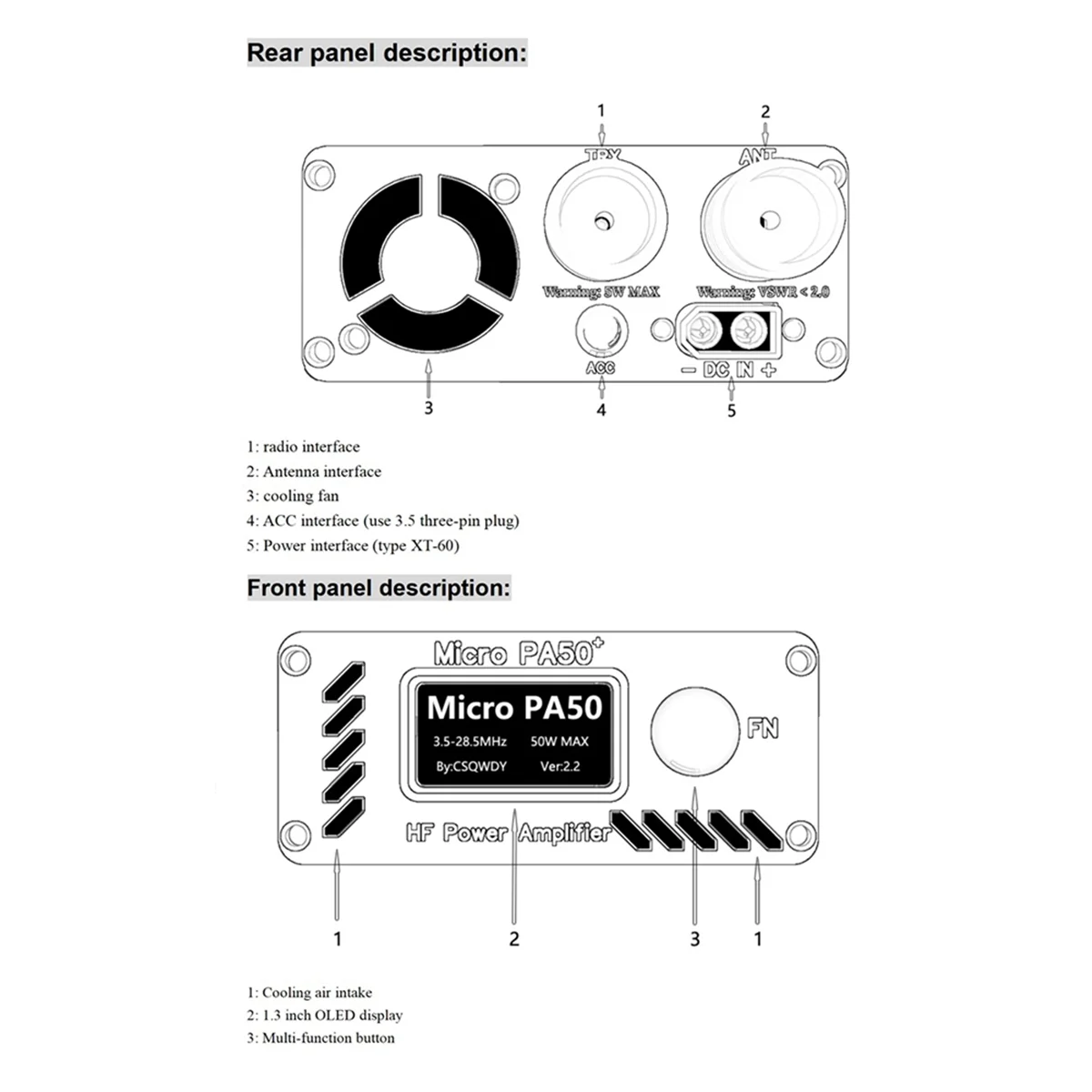 1.3 بوصة شاشة OLED Micro-PA50 + الموجات القصيرة HF مكبر كهربائي 50 واط 3.5 ميجا هرتز-28.5 ميجا هرتز الطاقة SWR متر + مرشح LPF للراديو