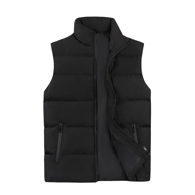 

2025 Autumn Men New Vests Sleeveless Stand Collar Solid Coats Zipper Outerwear Jacket Cardigan Loose Fit Pockets High Street