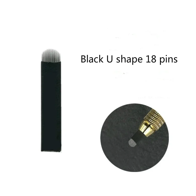 100pcs Black U Shape 18 pins Blades Professional Microblading Needles For Permanent Microblading Embroidery Pen